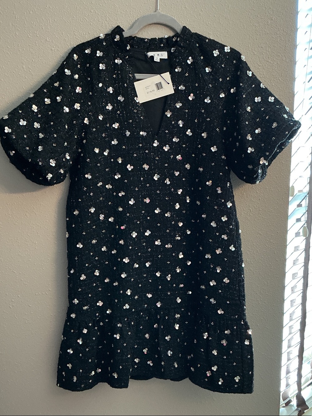 THML Black Sequin Mini Dress with Silver Accents